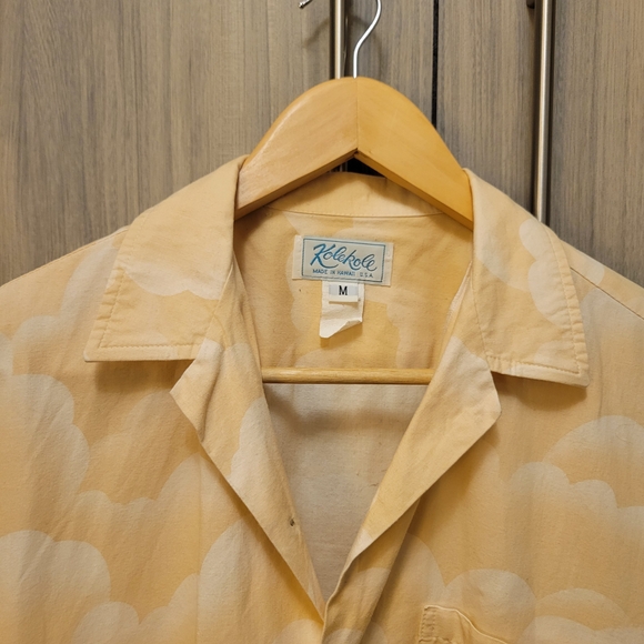 Vintage 90s Hawaiian Aloha Shirt Kolekole Peach Orange Navy Blue Palm Trees - Picture 6 of 16